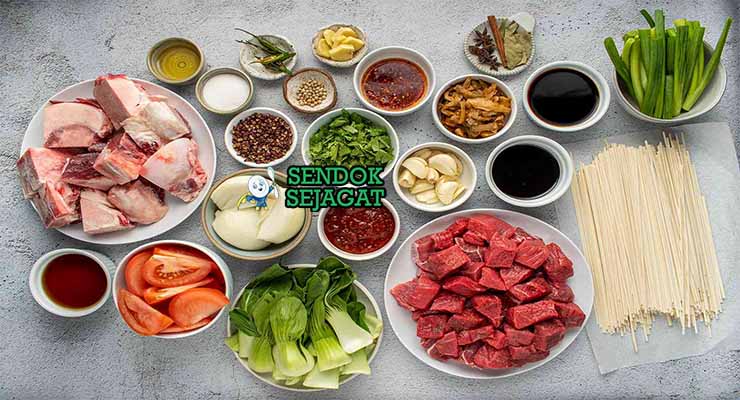 Bahan resep Taiwanese beef noodle soup dengan daging shank.