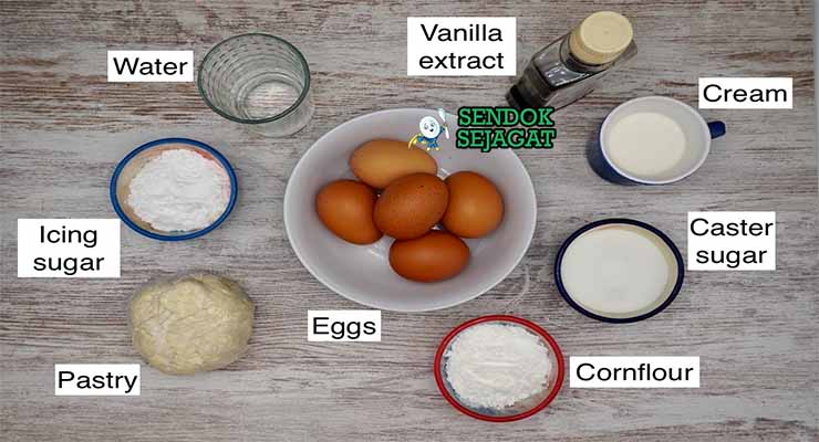Bahan resep Australian Vanilla Slice dengan puff pastry dan susu.