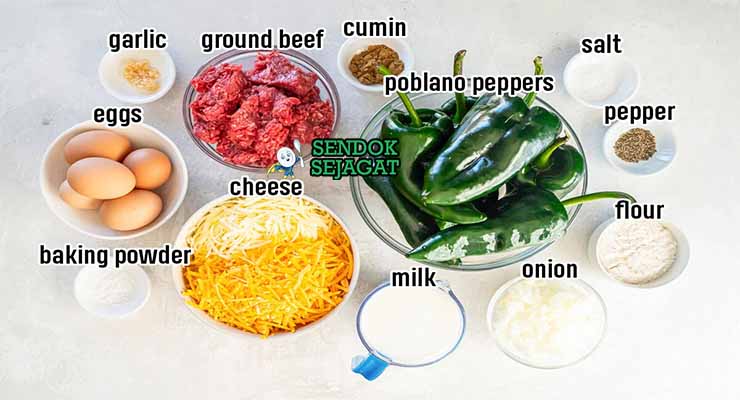 Bahan resep Mexican Chiles Rellenos dengan paprika dan keju.