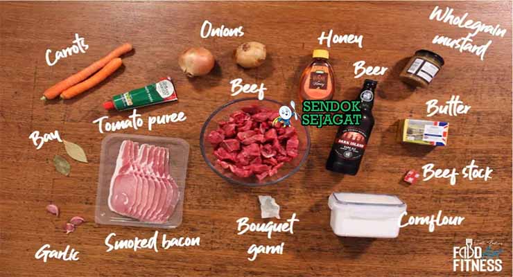 Bahan Carbonnade dengan Daging dan Bir.