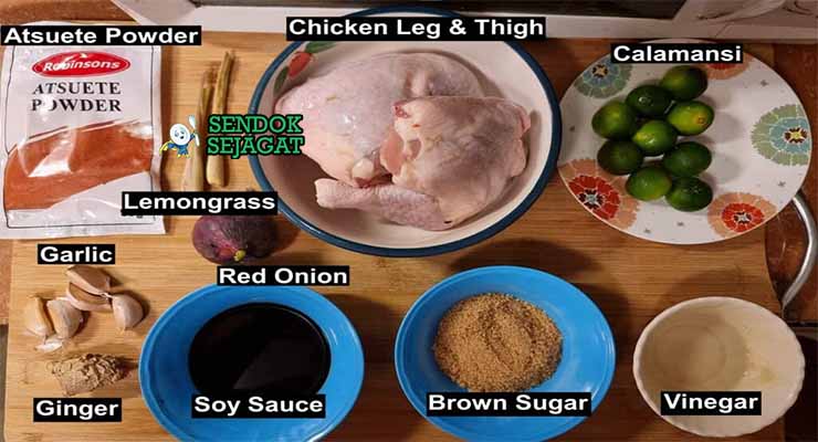 Bahan Filipino Chicken Inasal dengan Calamansi dan Annatto.