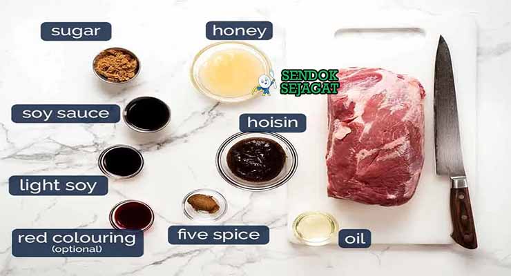 Bahan Char Siu dengan Babi dan Saus Hoisin.