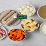 Bahan Dublin Coddle dengan Sosis dan Kentang.