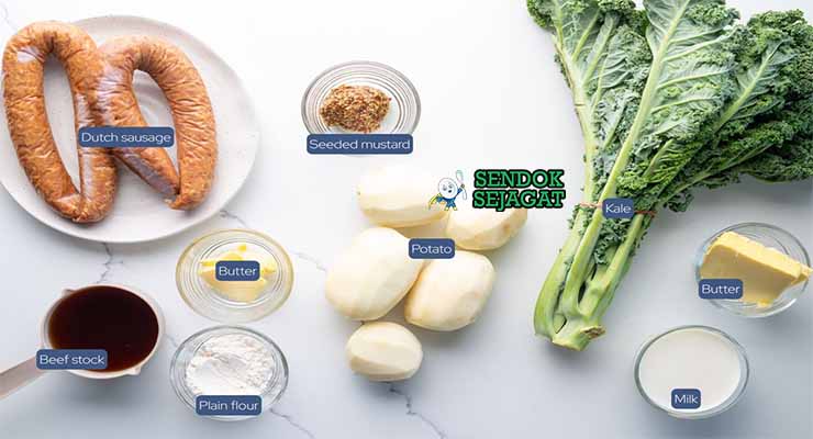 Bahan Dutch Stamppot dengan kentang dan kale.