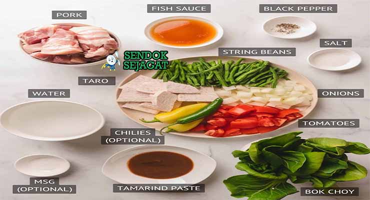 Bahan Sinigang na Baboy dengan babi dan kangkung.