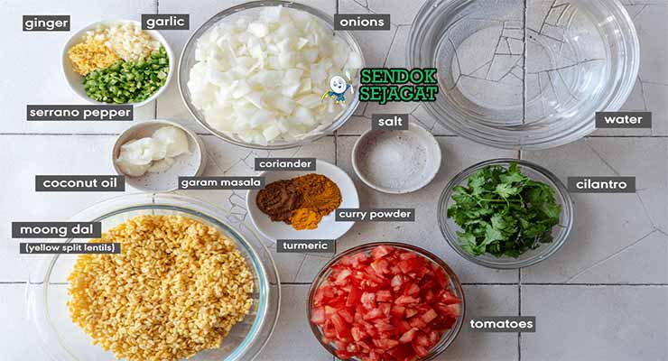 Bahan Dal Tadka dengan Lentil dan Rempah.