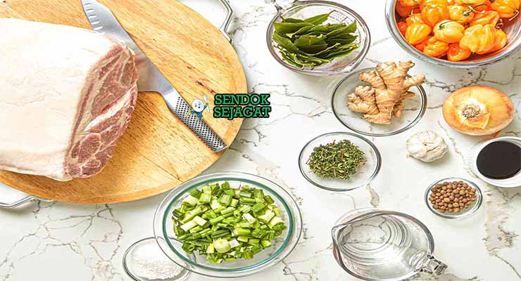 Bahan Jerk Pork dengan Bumbu dan Babi.