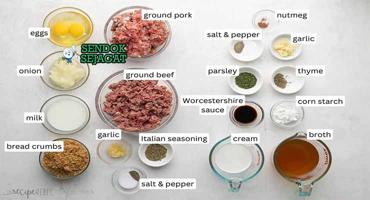 Bahan Köttbullar dengan Daging dan Krim.