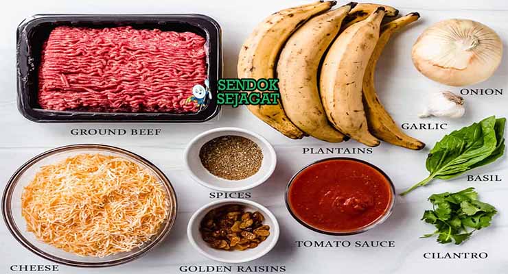 Bahan Pastelón dengan Pisang Raja dan Keju.