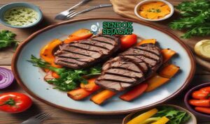 Grilled Emu Sendok Sejagat dengan lemon myrtle.