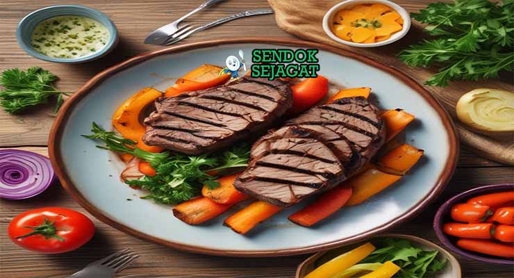 Grilled Emu Sendok Sejagat dengan lemon myrtle.
