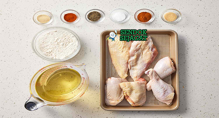 Bahan-bahan untuk American Southern Fried Chicken, termasuk ayam dan buttermilk