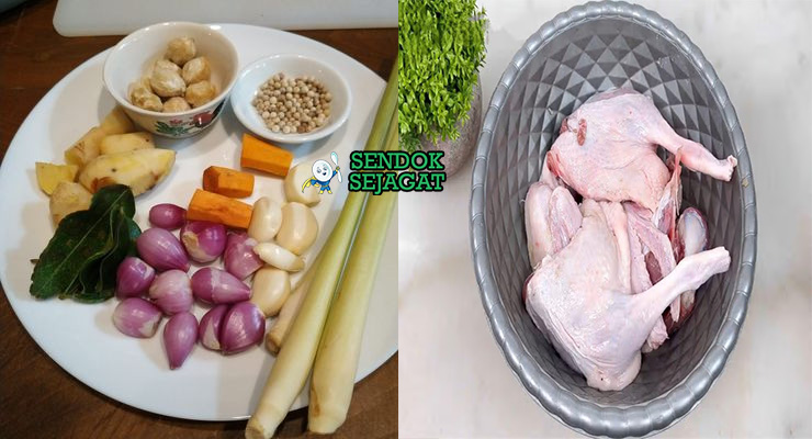 Bahan-bahan untuk Bebek Sinjay, termasuk bebek dan mangga muda