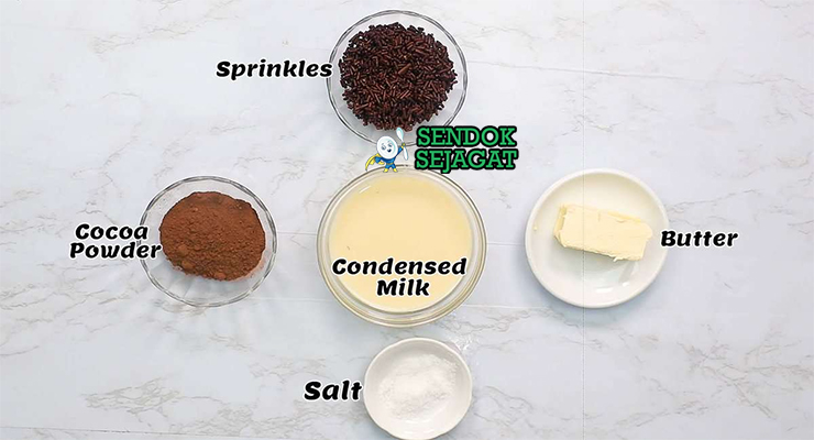 Bahan-bahan untuk Brazilian Brigadeiro, termasuk susu kental manis dan bubuk cokelat