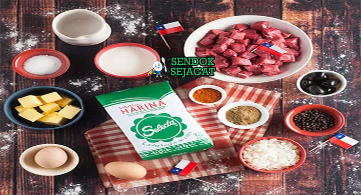 Bahan-bahan untuk Chilean Empanadas de Pino, termasuk daging cincang dan kismis