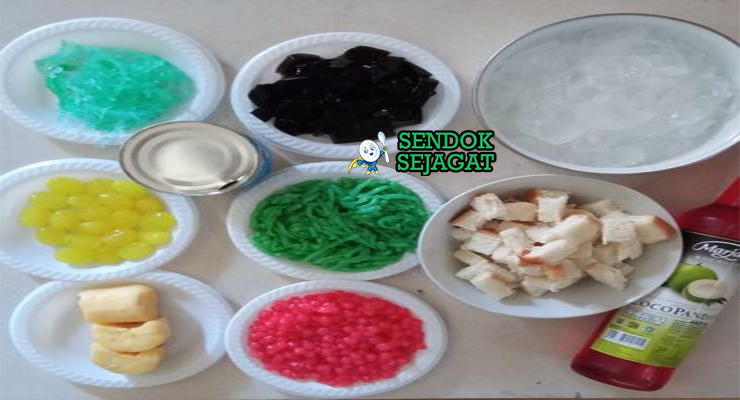Bahan-bahan untuk Es Doger, termasuk es batu dan gula merah