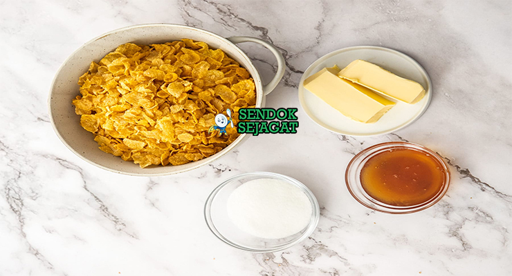 Bahan-bahan untuk Australian Honey Joys, termasuk cornflakes dan madu