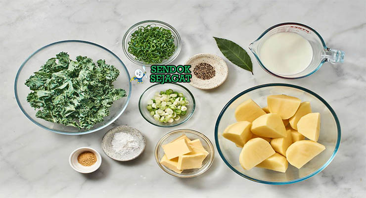 Bahan-bahan untuk Irish Colcannon, termasuk kentang dan kubis