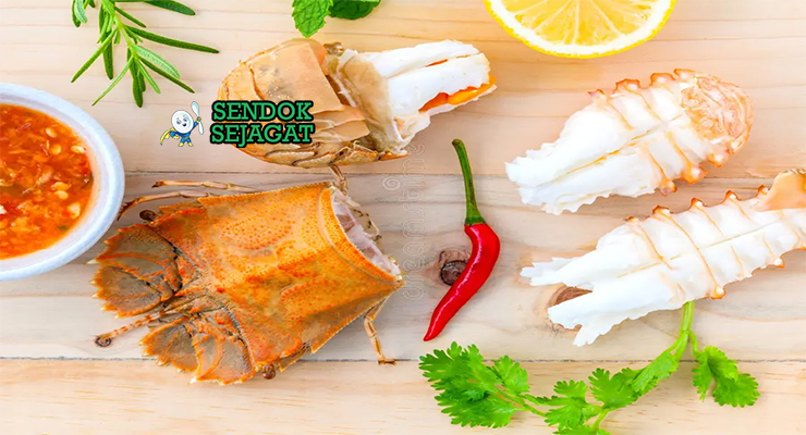 Bahan-bahan untuk Moreton Bay Bug Panggang, termasuk udang karang dan mentega
