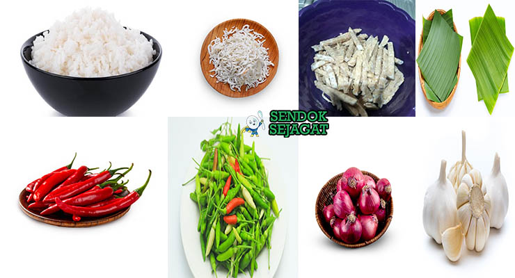 Bahan-bahan untuk Nasi Kucing, termasuk nasi, teri, dan tempe