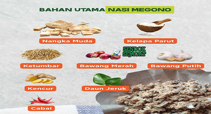 Bahan-bahan untuk Nasi Megono, termasuk nangka muda dan kelapa
