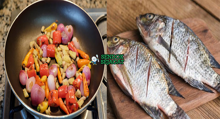 Bahan-bahan untuk Pecak Ikan, termasuk ikan nila dan cabai