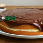 Boston Cream Pie Amerika dengan krim custard dan glasir cokelat