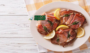 Italian Saltimbocca dengan daging sapi, prosciutto, dan saus anggur