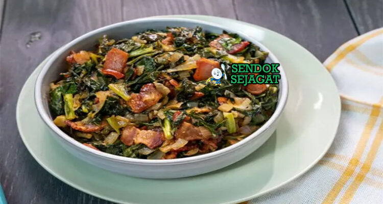 Liberian Collard Greens dengan daging sapi dan nasi putih