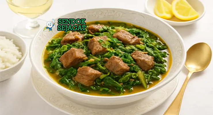 Malagasy Romazava dengan daging sapi dan sayuran hijau