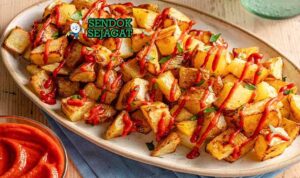 Patatas Bravas Spanyol dengan saus tomat pedas dan aioli