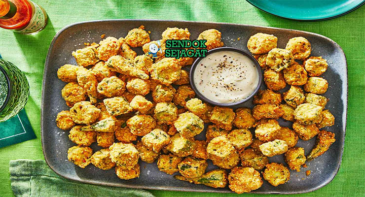 Southern Fried Okra Amerika dengan tepung jagung dan saus ranch