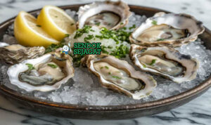 Sydney Rock Oyster Australia dengan saus vinaigrette dan lemon