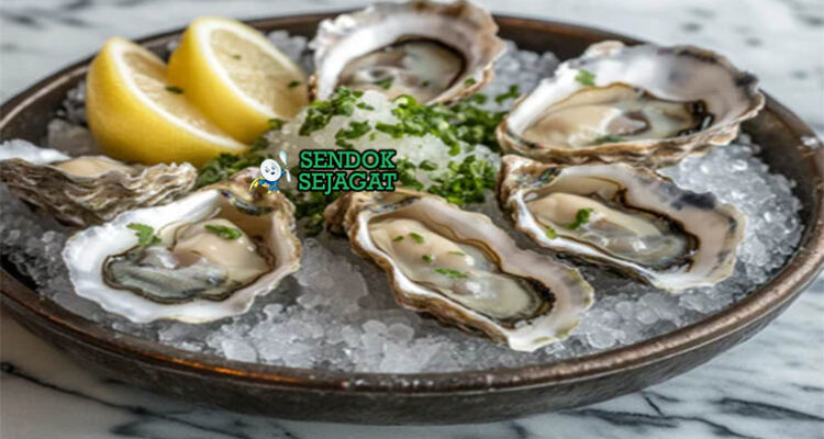 Sydney Rock Oyster Australia dengan saus vinaigrette dan lemon