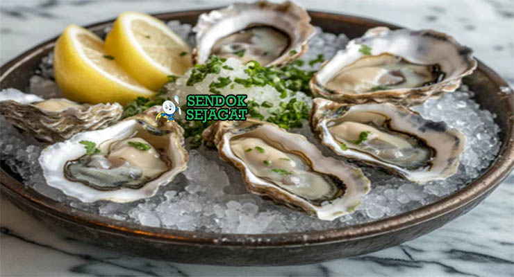 Sydney Rock Oyster Australia dengan saus vinaigrette dan lemon