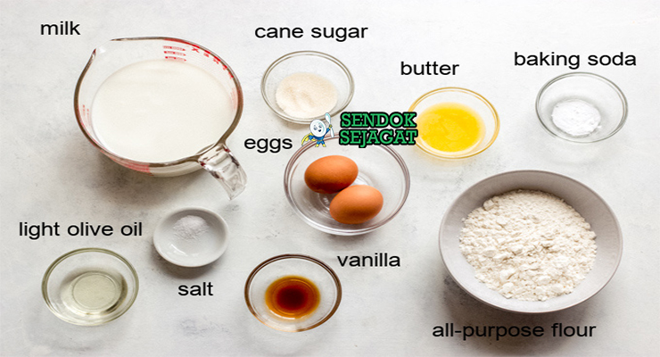 Bahan-bahan untuk Blini, termasuk tepung dan susu