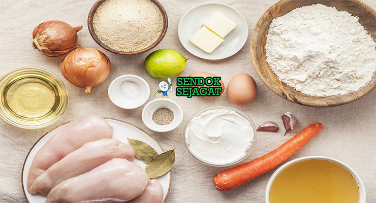 Bahan-bahan untuk Brazilian Coxinha, termasuk ayam dan kentang