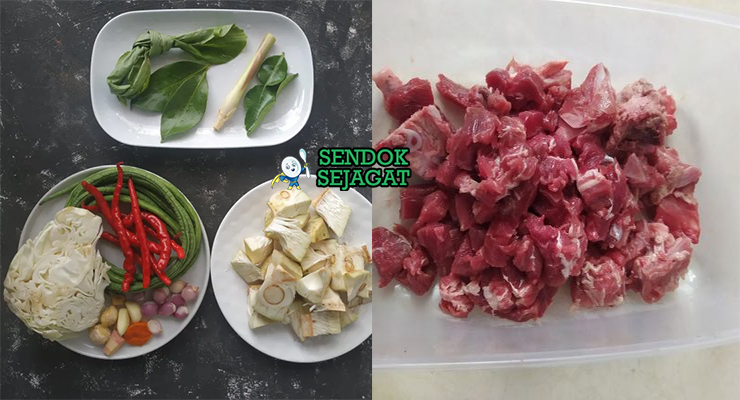 Bahan-bahan untuk Gulai Kapau, termasuk daging sapi dan rempah Minang