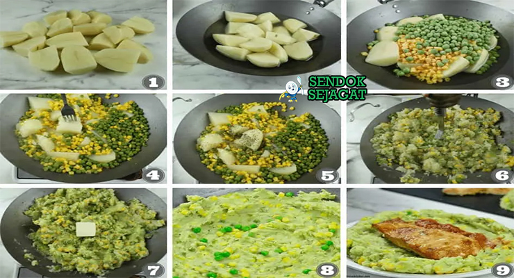 Bahan-bahan untuk Irio, termasuk kacang polong dan kentang