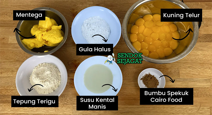 Bahan-bahan untuk Kue Lapis Legit, termasuk tepung dan rempah