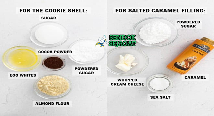 Bahan-bahan untuk Lamington Macarons, termasuk almond flour dan cokelat