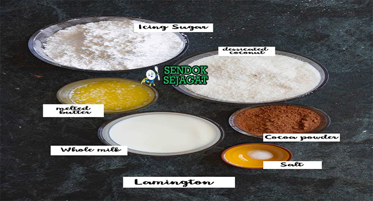 Bahan-bahan untuk Lamington Pancakes, termasuk tepung dan cokelat