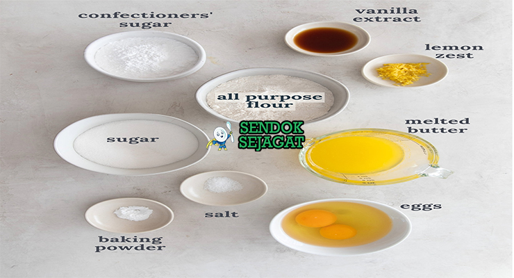 Bahan-bahan untuk French Madeleines, termasuk tepung dan mentega