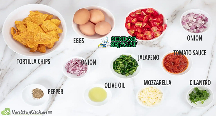 Bahan-bahan untuk Spanish Migas, termasuk roti basi dan chorizo