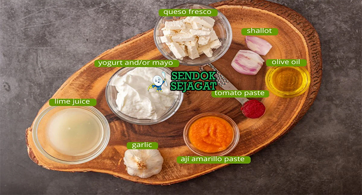 Bahan-bahan untuk Papa a la Huancaína, termasuk kentang dan aji amarillo