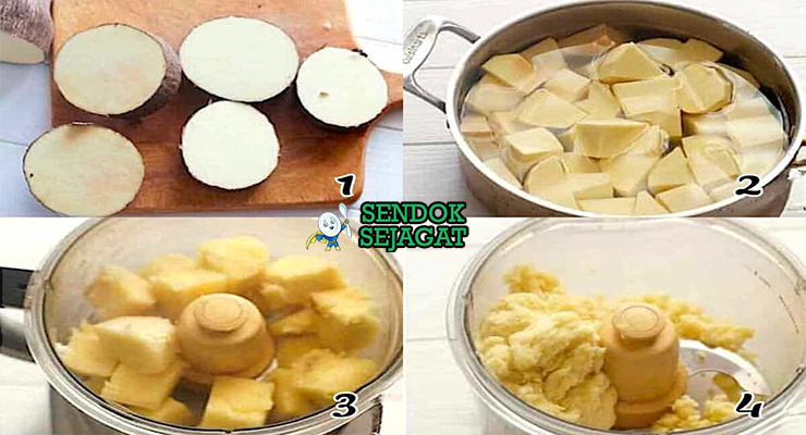 Bahan-bahan untuk Pounded Yam dan sup egusi, termasuk yam dan biji egusi