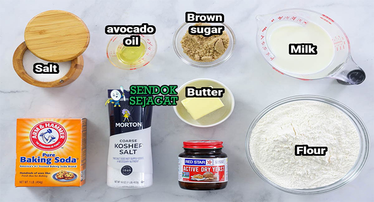 Bahan-bahan untuk Pretzel, termasuk tepung dan ragi