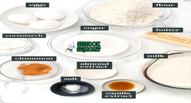 Bahan-bahan untuk South African Milk Tart, termasuk susu dan tepung