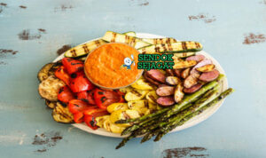 Romesco Sauce with Grilled Vegetables di piring saji