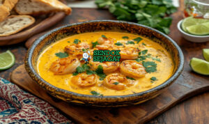 Vatapá dengan udang dan saus creamy di mangkuk saji